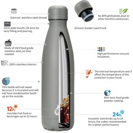 BJPKPK Insulated Kids Water Bottle 17oz Stainless Steel Water Bottles Dishwasher Safe Sports Water Bottles for School-Gray