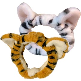 FRCOLOR 2Pcs Plush Tiger Ears Spa Headband for Washing Face Stretch Makeup Hair Band for Women Girls Skincare Headband