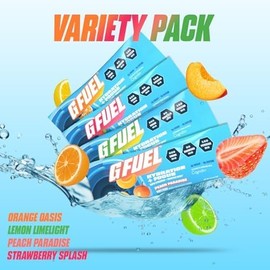 G Fuel Polvo de electrolitos para hidratación y concentración instantáneas. Paquete variado de electrolitos sin azúcar con sabores a limón, naranja, melocotón y fresa. Bebida nootrópica.
