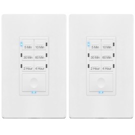 ENERLITES 4-Hour Countdown Timer Switch, 5-10-30-60 Min, 2-4 Hour, for Bathroom Fans, Lights, 120VAC Neutral Wire Required, UL Listed, HET06-W-2PCS, White, 2 Pack