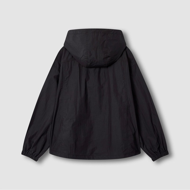 JAJU [JAJU] Women's Crinkly Hood Short Jumper_Black
