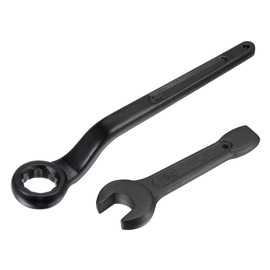 sourcing map 2Pcs 27mm Offset Box End Ring Type Wrench Single Open End Spanner High Carbon Steel for Mechanical Automotive Repair, Black
