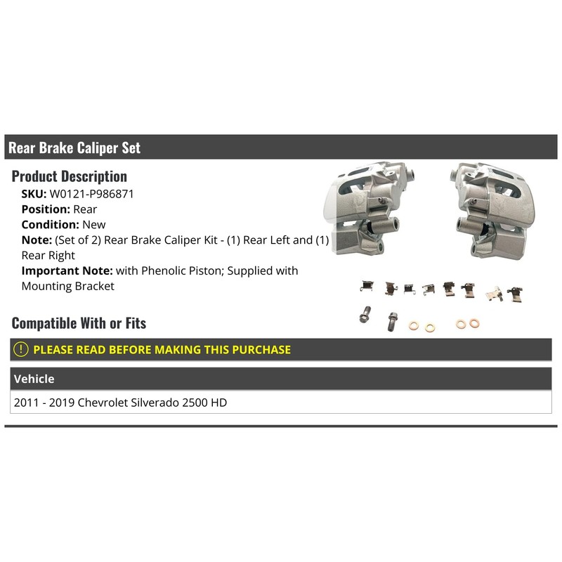 Rear Brake Caliper Set of 2 - Compatible with 2011-2019