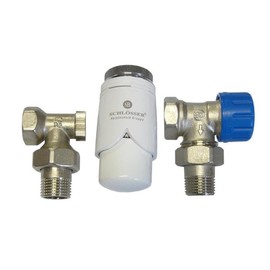 Anapont Valve Set Radiator Connection with Thermostat for Radiators, Bathroom Radiators Angle and Passage, Connection Set, Valve Fittings (Valve Set, 90° White)