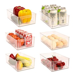 Refrigerator Organizer Bins 6 Pack Stackable Fridge Organizers with Handles Clear Freezer Storage Containers for Pantry, Cabinets,Shelves, Drawer – BPA-Free Plastic Kitchen Organizers (6 Pack - Pro)