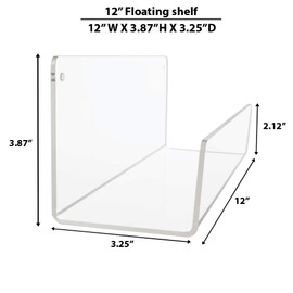 Source One Premium Clear Acrylic Floating Wall Mount Shelves Perfect for Books, Magazines, Displaying Items. Pre Drilled (1, 12 Inch)