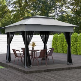 Light Gray 10.7FT X10.7FT X8.9FT Outdoor Patio Pop up Canopy Gazebo Shelter Steel with Zipper Netting Carry Bag for Courtyardcolor: Gray Color