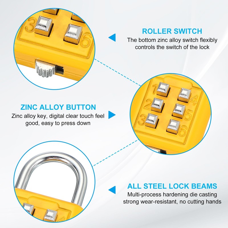 sourcing map Combination Padlock, 6-Digit Push Button Padlock 3-Position Locking