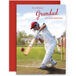 Grandad Birthday Card - Cricket Design for Him - Happy Birthday Card for Grandad - A5 Size Card with Red Envelope