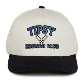 Funky Junque Women's Vintage Trucker Hat, Embroidered 'Tipsy Brunch Club' Two-Tone Snapback Baseball Cap, Black/Beige