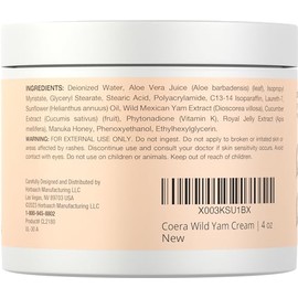 Coera Wild Yam Cream for Women | 4 fl oz | Moisturizing, Nourishing & Hydrating for Skin | Free of Parabens, SLS and Fragrances