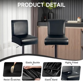 WENZMOC PU Leather Bar Stool Covers with Backs 100% Waterproof Bar Stools Covers Set of 4, Removable Stretch Barstool Slipcovers for Pub Cafe Dining Room (Black)