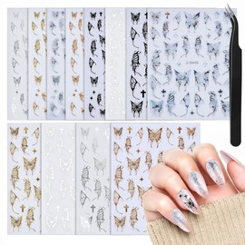 Sinyanail 12 Sheets 3D Butterfly Nail Art Stickers Self-Adhesive Laser Lively Butterfly Flowers Nail Decals Supplies Stickers with Tweezer for Women's Manicure Making(Hudie)