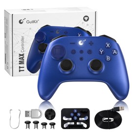 GuliKit TT MAX Wireless Controller for PC, Android, iOS, Switch 1/2, 720° Adjustable TMR Joystick, with 950mAh Long-Lasting Battery, Switch Wake-Up Function and 4 Detachable Metal Back Buttons-Blue