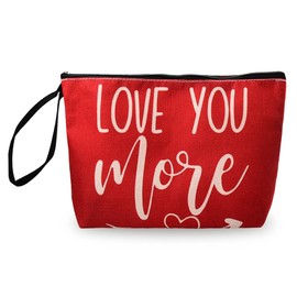 Girlfriend Valentine's Day Gifts for Women Girls Love You More Makeup Bag for Wife Anniversary Engagement Gifts for Fiancee Toiletry Bags for Valentines Day Bags with Zipper for Women Cosmetic Bag