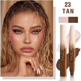 Barra de Contorno e Iluminador 2 en 1, Corrector de Maquillaje en Crema de Doble Punta, Efecto Bronceador Natural y Resistente al Agua, Ilumina el Tono de la Piel (23 TAN)