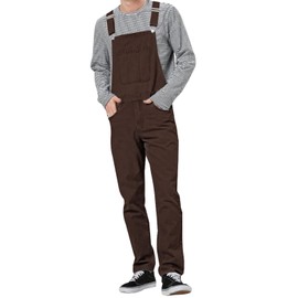 LONGBIDA Men's Denim Bib Overalls Relaxed Fit Fashion Jean Jumpsuit, Dark Brown, XL