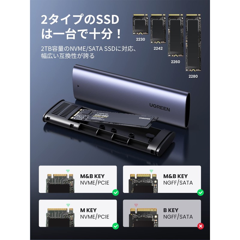 UGREEN M.2 SSD External Case, Supports SATA NVME M.2 SSD
