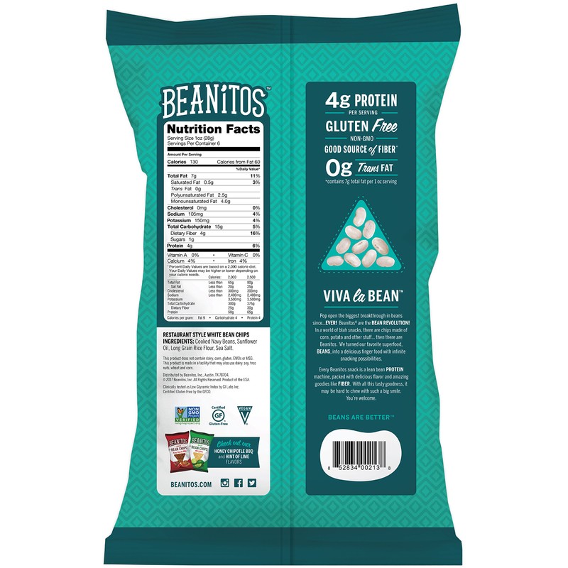 Beanitos White Bean Chips, Restaurant Style with Sea Salt, 6