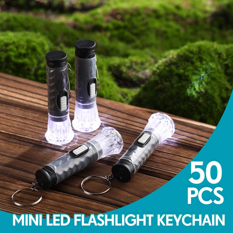 Jexine 50 Pcs Mini Flashlight Keychains Bulk with Lanyard Portable