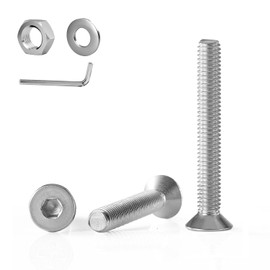GOHODOMINO M6×50mm Flat Head Socket Cap Screws, Nuts, Flat Washers, 20Pcs, 304 Stainless Steel 18-8, Allen Socket Drive, with Hex Spanner