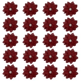 PATIKIL 2.4" Fabric Brooches Flowers, 20 Pcs Fabric Flowers for Brooch Pin Sewing Fabric Appliques Headband Embellishments with a Pearl for DIY Craft Wedding Decor, Burgundy