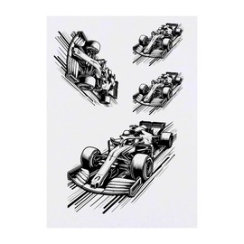 4 x 'Racing Car' Temporary Tattoos - Water Resistant, Skin-Safe, Non-Toxic Transfers, Mixed Sizes (TO00074204)
