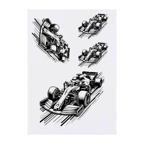4 x 'Racing Car' Temporary Tattoos - Water Resistant, Skin-Safe,