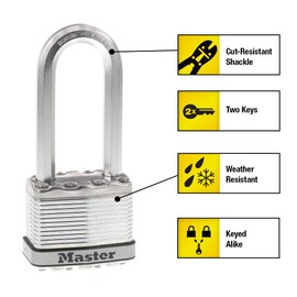 Master Lock M5XTLJ Magnum Heavy Duty Outdoor Padlock with Key, 2 Pack Keyed-Alike