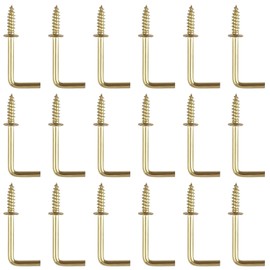 3/4" Screw Hook Antique Right Angle Hook Shoulder Dresser Cup Hook for Indoor and Outdoor Hanging Self Tapping Screw Hook Outdoor Cup Hook for Bathroom Kitchen Wall Furniture Connection(Gold)