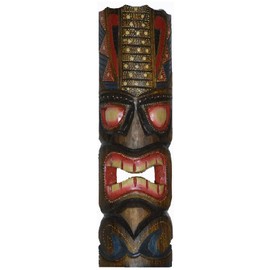 20" HAND CARVED DOT TIKI MASK HAWAIIAN POLYNESIAN WALL ART TRIBAL BAR TROPICAL
