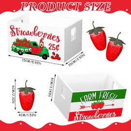 Marsui Summer Tiered Tray Decor Lemon Strawberry Beach Mini Wooden Crate with Artificial Lemons Strawberry Starfish Decorations for Kitchen Home Table Decor Party Centerpiece(Strawberry Style)