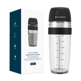 KITCHENDAO 2-in-1 Salad Dressing Shaker with Juicer, Pourer, Leak-Proof, Measuring Cup, Salad Dressing Container, Dishwasher Safe, BPA-Free, Dressing Container, Salad Dressing Shaker, 350 ml, Black