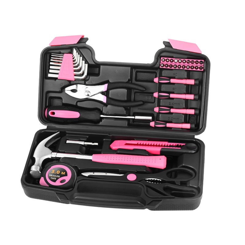 39 Piece All Purpose Basic Household Pink Tool Kit for