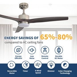 ENLIGHT 52" DC Ceiling Fan with Light, LED Light Kit, Energy Efficient, Quiet, Reverse Rotation (Walnut)