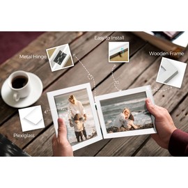 JD Concept Vertical Horizontal Combo, Double 4x6 White Wood Foldable Picture Frame, Opening 3.5x5.5, Stand on Desk-top, Portrait and Landscape View