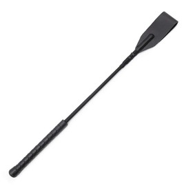 Kome Wairey Equestrian Jump Bat, Horse Riding Crop with Fiberglass Stem and Real Leather Top (Black-1)