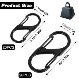 TPTGIAR 40 Pcs S Small Carabiner Clips, 2 Sizes Dual Opening Carabiner Keyring Clip, S Shape Zinc Alloy Clips Small for Outdoor Hiking Fishing Camping Traveling