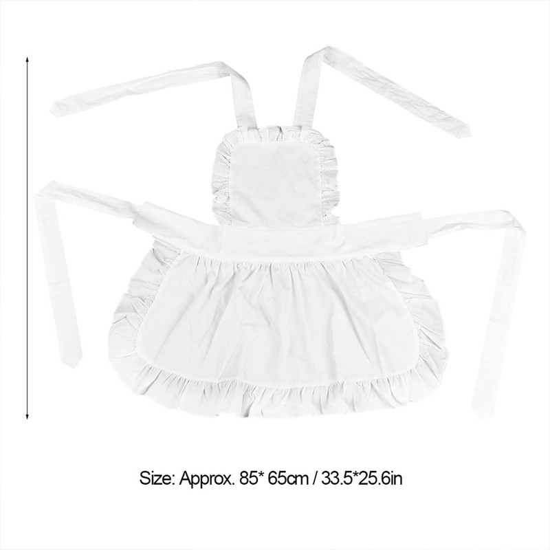 Fybida Women's Vintage Apron White Retro Maid Apron with Ruffle