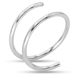 LUCKYJEWUS Double Nose Ring Hoop for Single Piercing, 14k Gold Filled or Sterling Silver Spiral Twist Nose Hoop for Women Men (Silver -20g, Right Side-6mm)