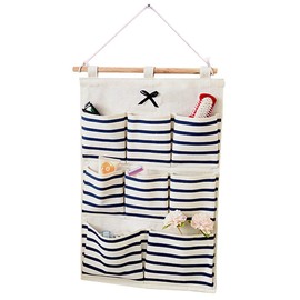 Cylogia Wall Hanging Storage Bag with 8 Pockets Cotton Linen Over Door Hanging Organizer Waterproof Foldable Door Closet for Home Office School Wall-Mounted Bags Pouches for Bathroom (49x34.5cm)