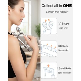 Yeamon 3-in-1 Face Roller for Skin Care, Facial Massager with Cooling Metal, Under Eye Roller for Puffiness, Jawline & Cheek Massage Tool, Gua Sha Set