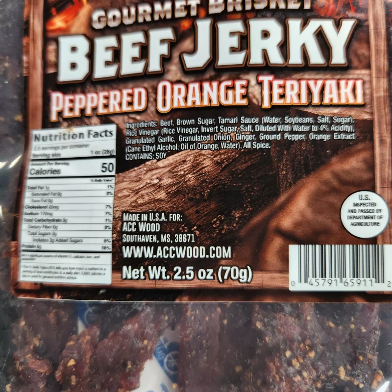 ACC WOOD PEPPERED ORANGE TERIYAKI BRISKET BEEF JERKY