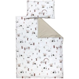 TupTam Children's Bed Linen Patterned 2-Piece Reversible Bed Linen, Colour: Tractors, Rainbows, Beige, Dots, Size: 135 x 100 cm