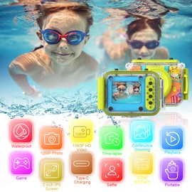 Ushining Children's Camera Waterproof Camera for Children, HD 1080P Digital Camera Video Camera Selfie Camera Underwater Camera Children with 2.0 Inch Screen, Gift for 3-12 Years Girls Boys Blue