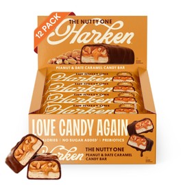 Harken The Nutty One – 12 Candy Bars - No Sugar Added, High Fiber, Gluten Free, Plant-Based Snack, Vegan Candy with Peanuts, Date Caramel & Oat Milk Chocolate – 150 Calories