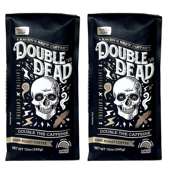Raven's Brew Coffee High Caffeine Coffee Dark Roast Whole Bean – Double Dead 2-pack of 12oz