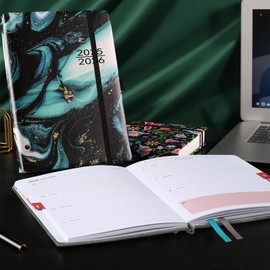 Academic A5 Diary 2025-2026 Week to View, Aug 2025 - July 2026, Weekly and Monthly Planner, with Pen Set, Colorful Monthly Tabs, Inner Pocket - (5.9" × 8.5") - Black