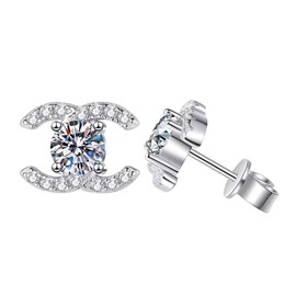 Moissanite Stud Earrings 5 mm 0.5 ct with Certificate of Authenticity 925 Sterling Silver 18 K White Gold Plating Diamond Lab Grow Diamond Women's Earrings, Silver