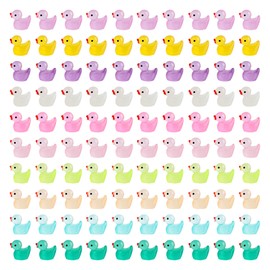 FIHODONE Pack of 100 Mini Ducks Colourful Noctuluzentes Light, Small Ducks Resin 10 Colours, Duck Mini Figures, Mini Bath Duck Decoration, Duck Mini Figures for DIY Aquarium, Garden, Dollhouse